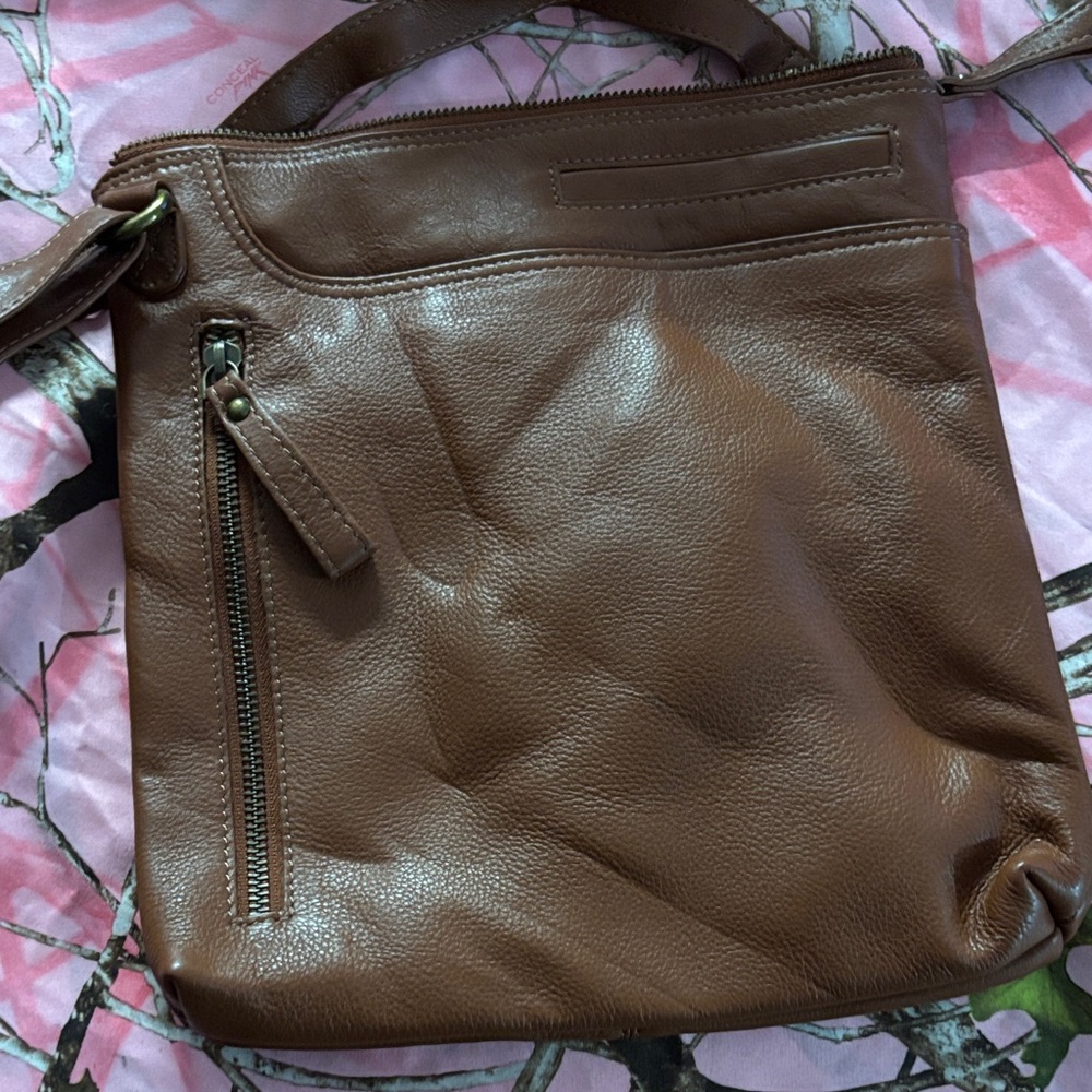 Source Unknown Tan Leather Messenger Bag